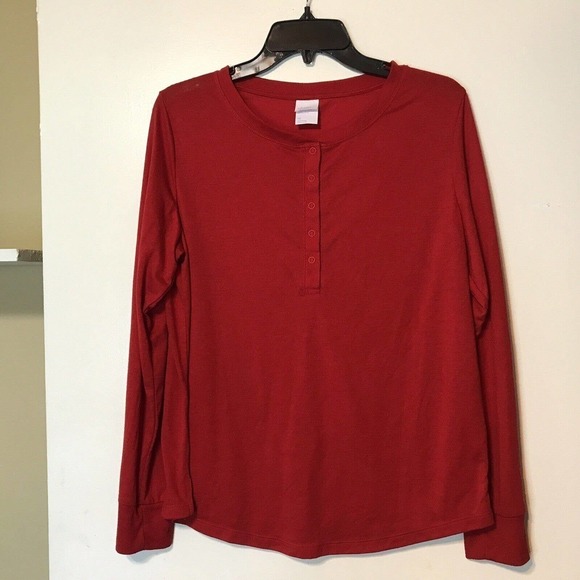 Stars Above Henley T Shirt Red Light Weight SzM Long Sleeve NWOT - Picture 1 of 5